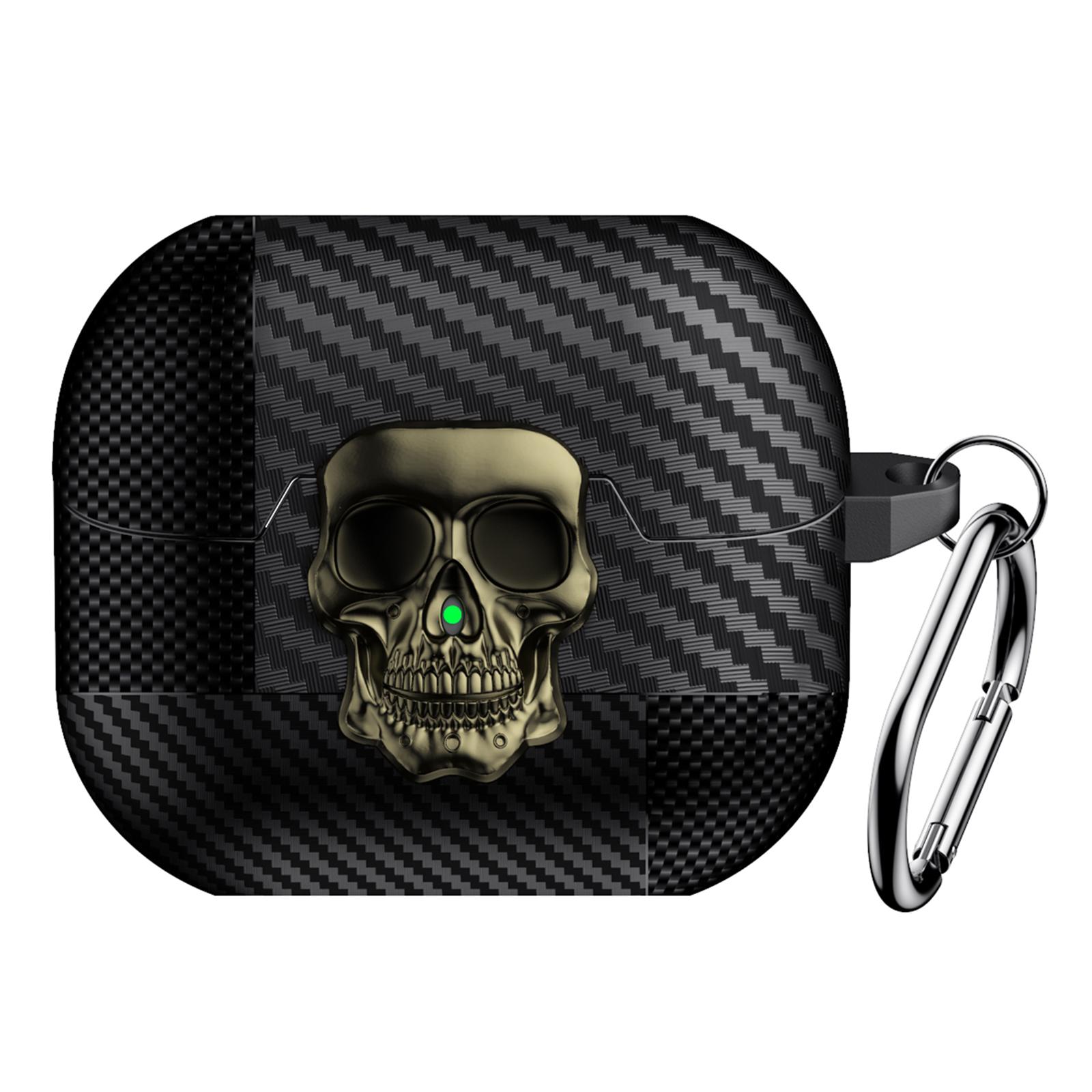 

Защитный чехол для Samsung Galaxy Buds3 Pro/Buds3, дизайн черепа, застежка-кнопка, ТПУ+металл, чехол для наушников с карабином Bronze