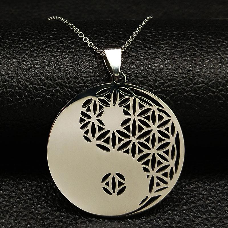 Yin Yang Flower of Life Stainless Steel Necklace for Women Men Silver Color Necklaces & Pendants Jewelry Bisuteria