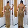 X5259 European Fashion Sexy Rhinestone Backless Nightclub Party Dress - See-through Long Dress for Women