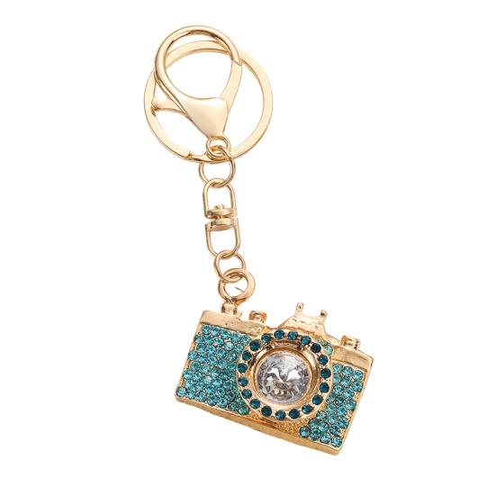 

Keychain Pendant Rhinestones Camera Inlaid Chain with Design Key Anti-Oxidation Lobster Clasp синій