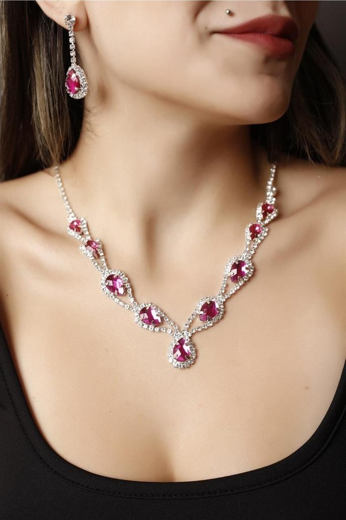 Sada náhrdelníku a náušnic z postříbřeného kamene Hurrem Set pro zvláštní příležitosti Svatební sada Choker