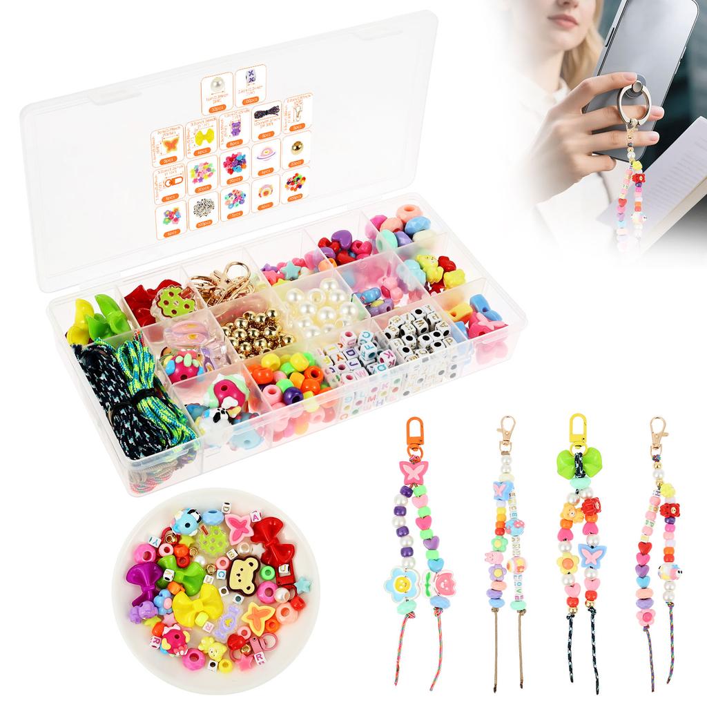DIY Beaded Keychain Making Kit Acrylic Bow Bear Heart Star Letter Flower Cartoon Rhombus and Flat Beads Key Chain Charm Supplies