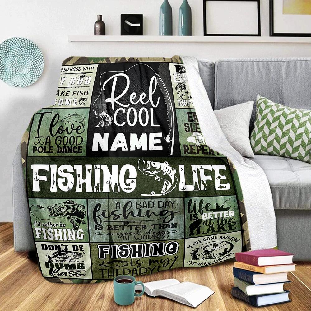 Fishing Life Home Customize Your Name Blankets Cozy Soft Lightweight Allseason Multipurpose Blanket For Picnics Sofas Offices Beds Living Rooms