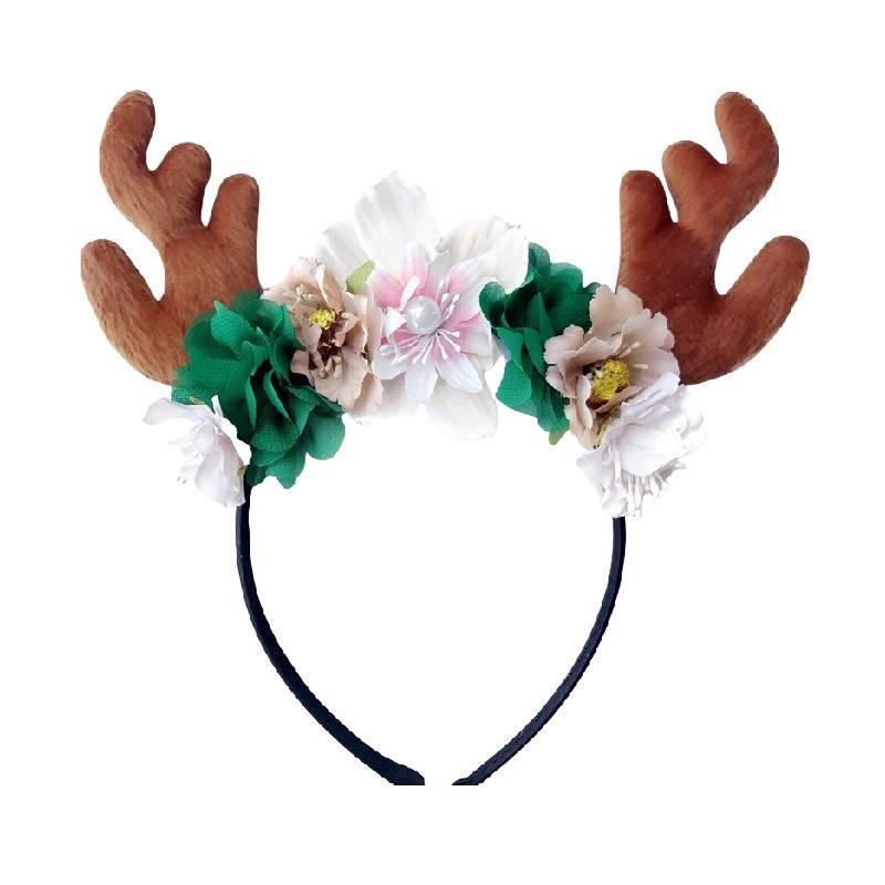 

Festive Red Velvet Reindeer Antlers Headband With Floral Design For Girls зелёный