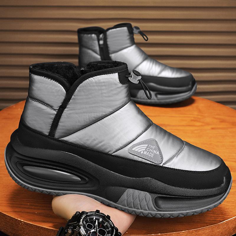 High Top Men Snow Boots Warm Fleece-Lined Down Fabric Man Cotton Shoe Thick Sole Comfortable Ankle Boots Slip-on Loafers