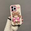 Lovely Pink Bowknot Bear Soft Silicone Case For iPhone 13 14 15 16 Pro Max Cartoon Cute Shockproof Protective Phone Cover