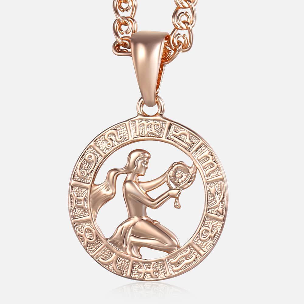 12 Zodiac Sign Constellations Pendant Necklace for Women Men 585 Rose Gold Color Necklace Birthday Gifts