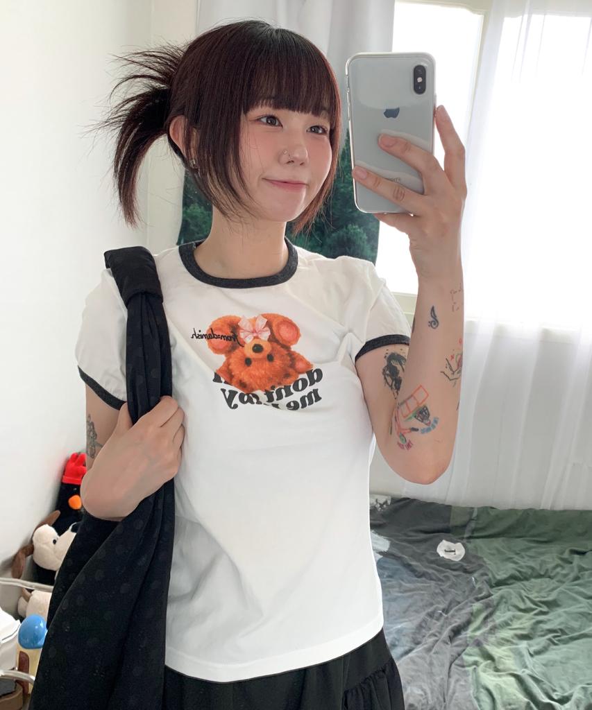 Damiswi Reverse Teddy Ringer T-Shirt_Charcoal