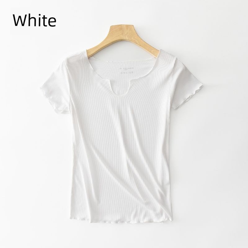 

Modal Short-Sleeved T-shirt Women s Summer Wooden Ear Easiest for Match Pure Color U Collar Top Pure Color Loose Slim Looking Bottoming Shirt White M (recommended 40.00 kg-50.00 kg