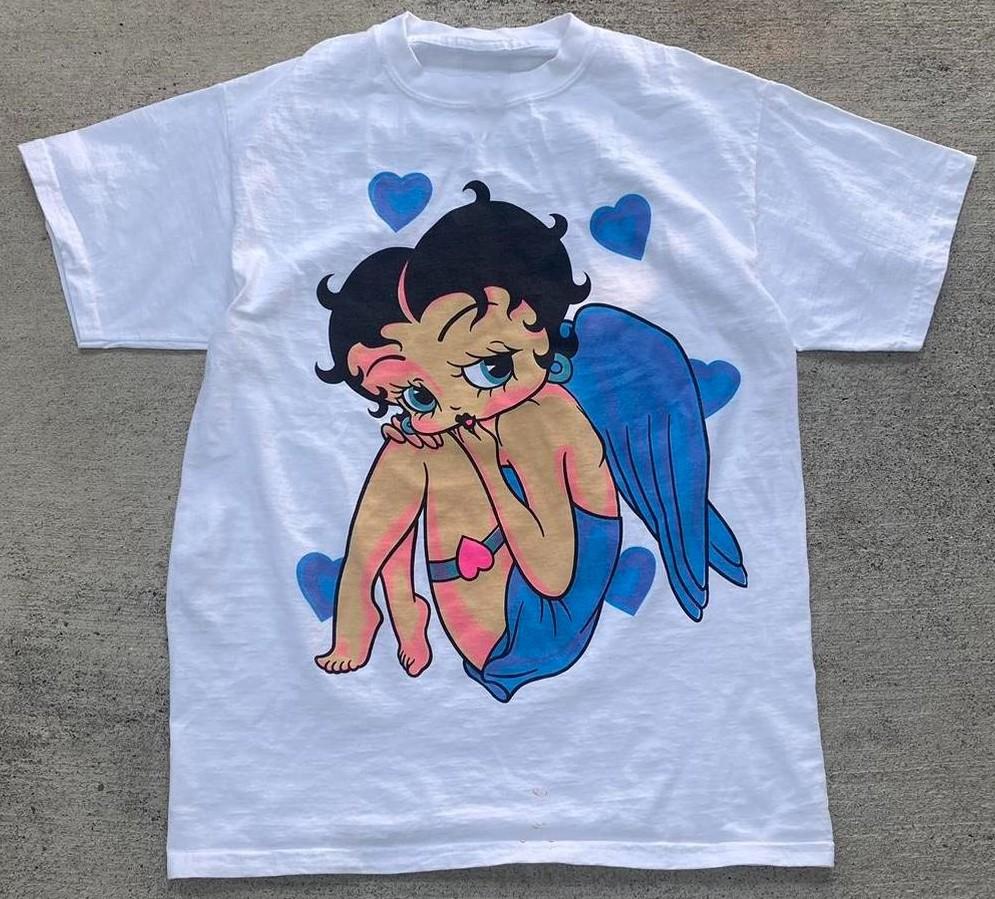 Betty Boop Blue Crouched Angel Wings T-shirt Unisex Size S-5XL 3XL