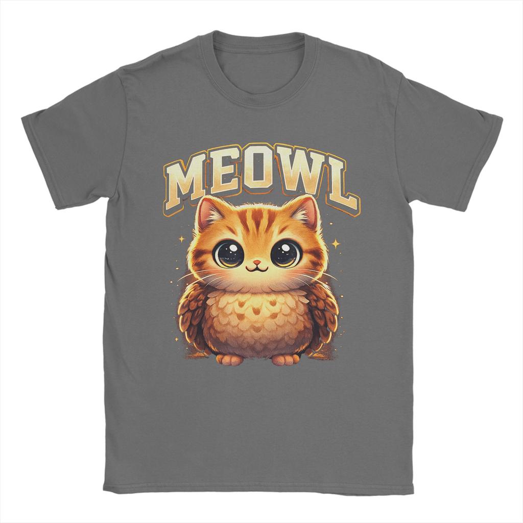 Meowl Funny Meow Cat Owl Brainrot Meme 100 Cotton TShirt For Unisexs Beach Vintage T Shirts O Neck Hippie Tees Plus Size Clothes
