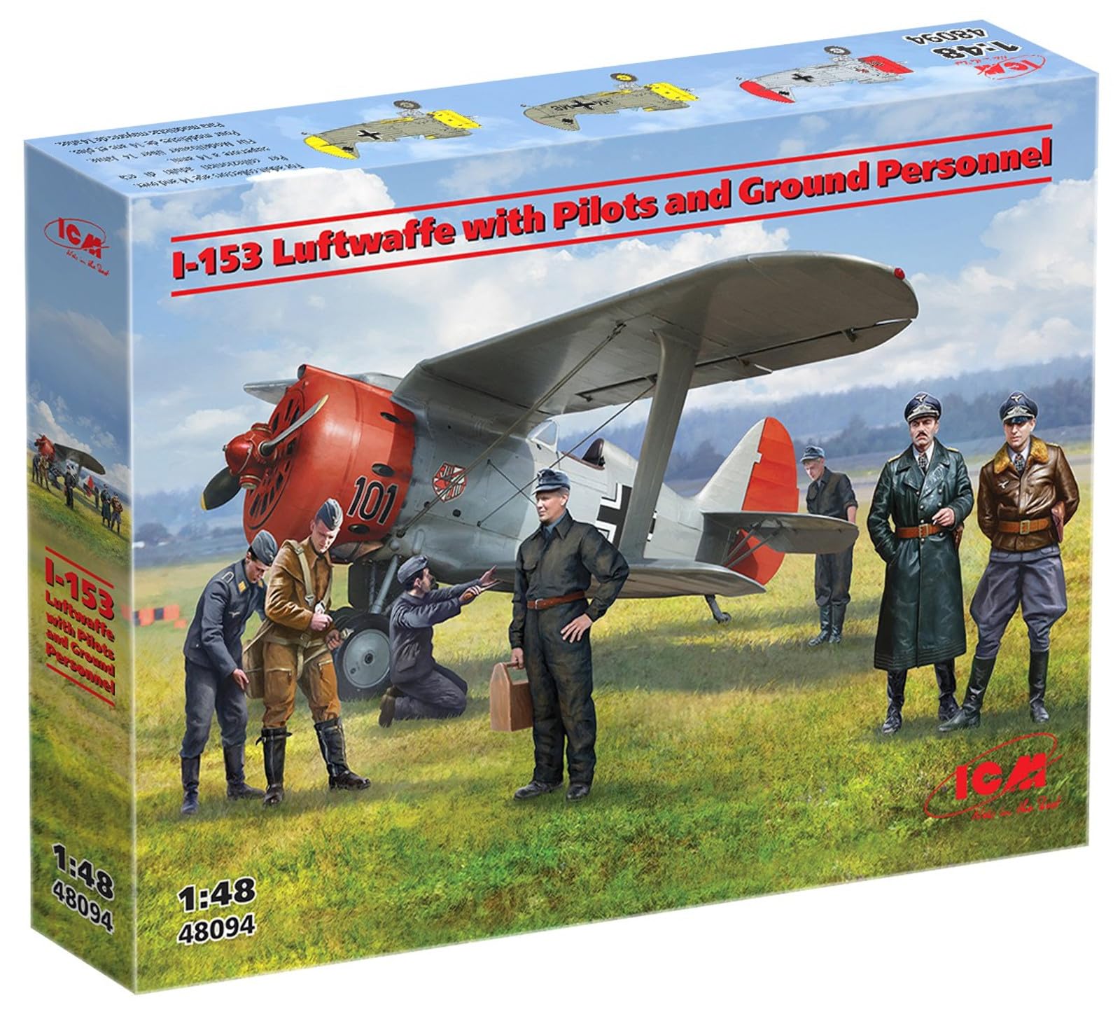 

ICM 1/48 German I-153 Chaika with Pilot and Ground Crew Plastic Model Kit 48094 (Airplane)