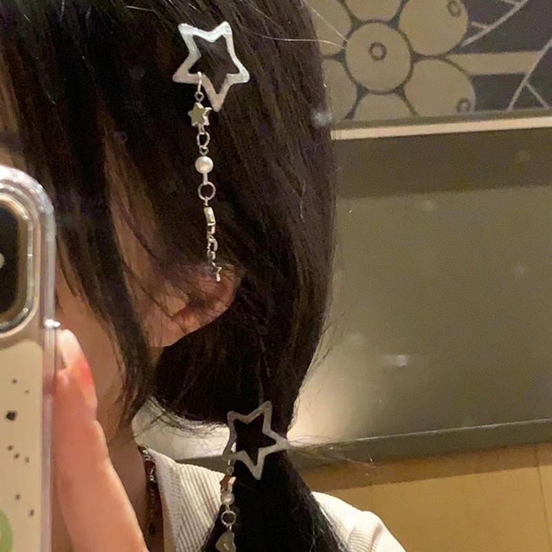 Sweet Cute Star Fringe Pendent Hair Clip Hairpin Colorful Pentagram Bb Clips Barrettes For Girls Dopamine Y2K Hair Accessories