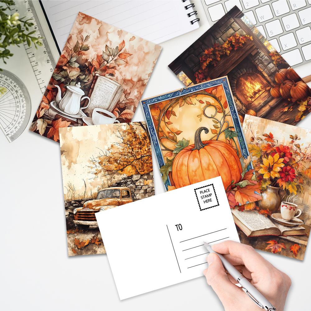 32pcs, Autumn Fairy Tale Postcards, Harvest Season Postcards, Wall Stickers, Mailing Cards, Greeting Cards, DIY Postcards, D