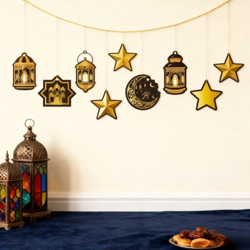 10PCS/Pack Eid Mubarak 2026 Hanging Pendants Ramadan Islamic Muslim Party Decor Kareem Tree Hanging Mosque Sign Decoration