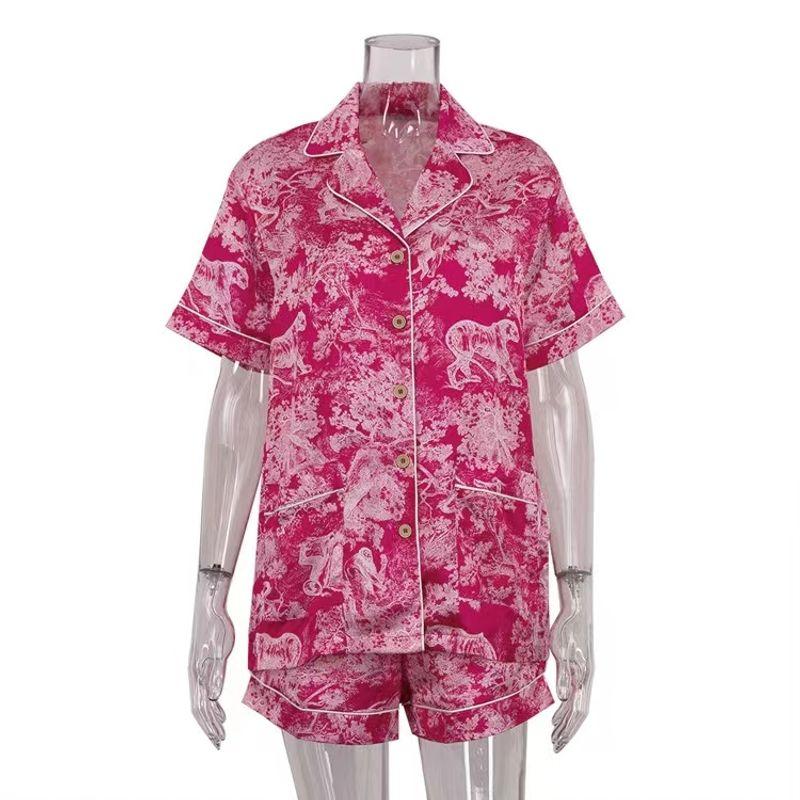 

Fashion New Arrival Fashion Print Top High Waist Shorts Two-piece Set Printed Top and Shorts Set Pink L