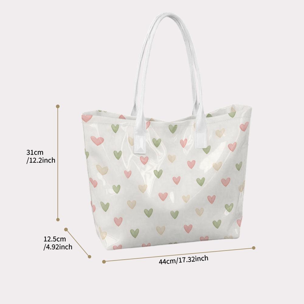Cute Heart Print Tote Bag for Women Casual Daily Large Capacity Shoulder Handbag for Shopping Travel Work