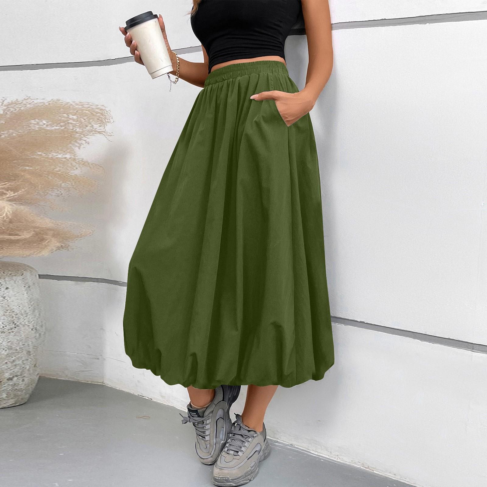 

Women s Fashion Loose Flower Pod Skirt Street Elastic Waist Shampan Skirt MIDI Skirt XL
