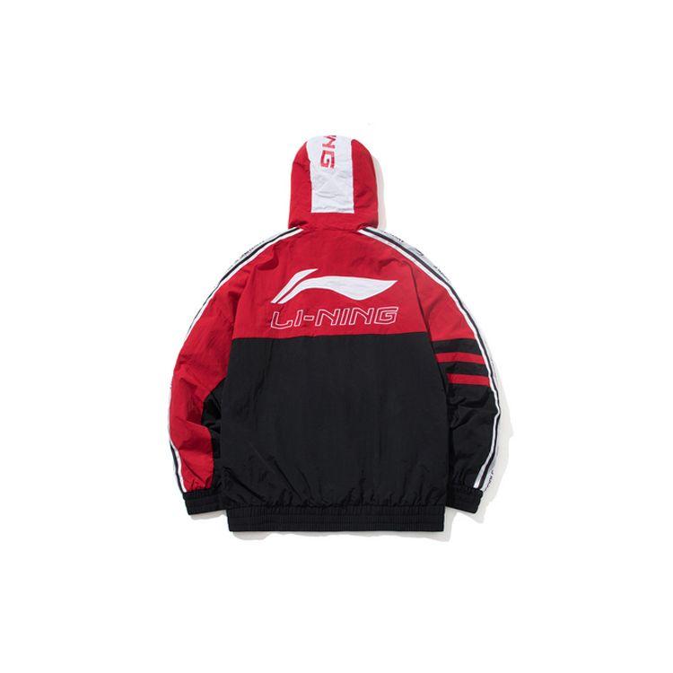 Li Ning New York Fashion Week Retro Hooded Logo Jacket Unisex Jacket Black Red AFDN371-2