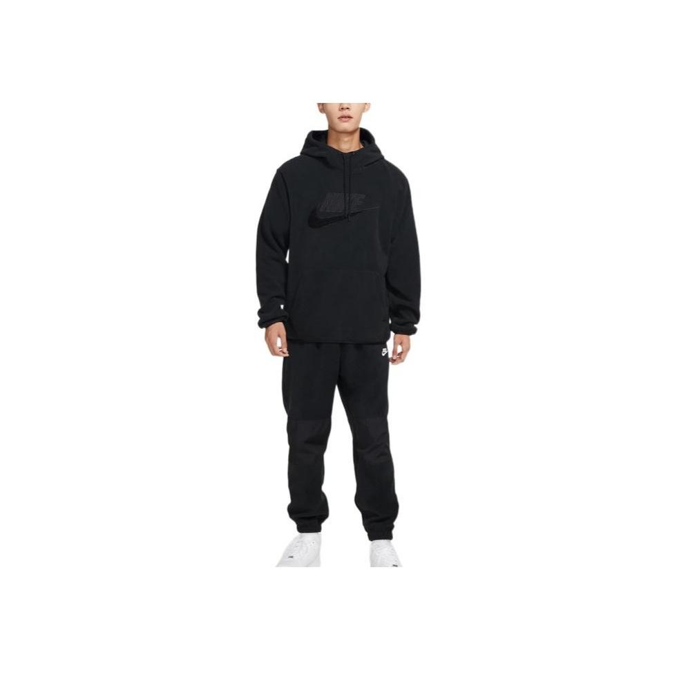 Nike Swoosh Logo Patchwork Fleece Hoodie Men Hoodie Black DQ4893-010