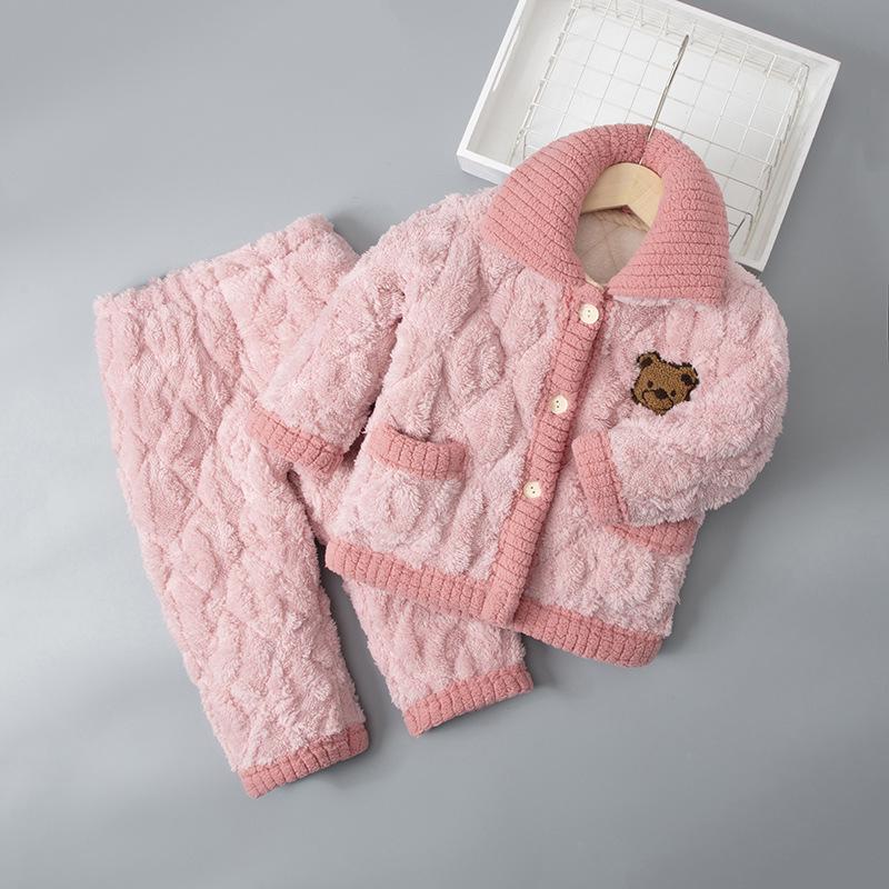 Kids' Winter 3-Layer Quilted Pajamas Coral Fleece Set - Boys, Girls, Babies & Parent-Child Outerwear