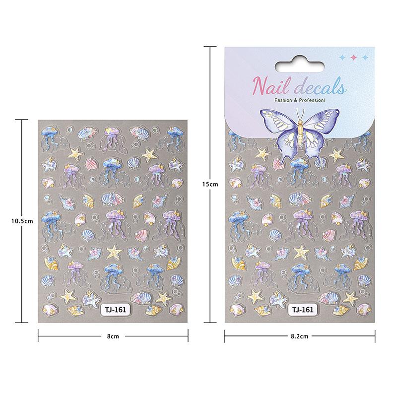 1 Foaie Autocolante Ocean pentru Artă pe Unghii Vară Stea de Mare Meduză Scoică Decal pentru Unghii Decorațiune În Relief Materiale Artă pe Unghii Manichiură Salon