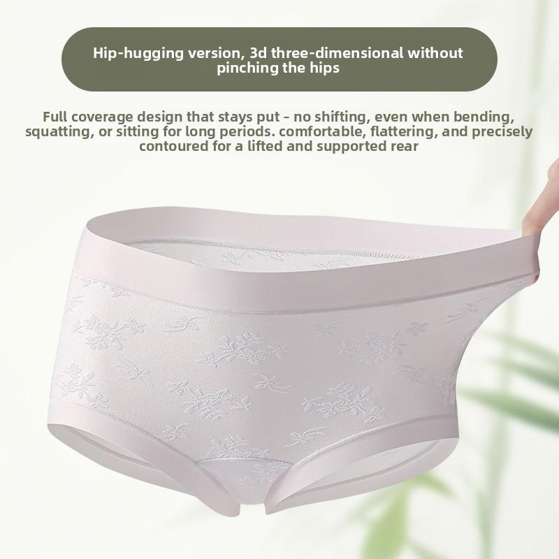 Ladies Spring and Autumn National Style Relief Jacquard Breathable 10A Antibacterial Crotch Triangle Briefs