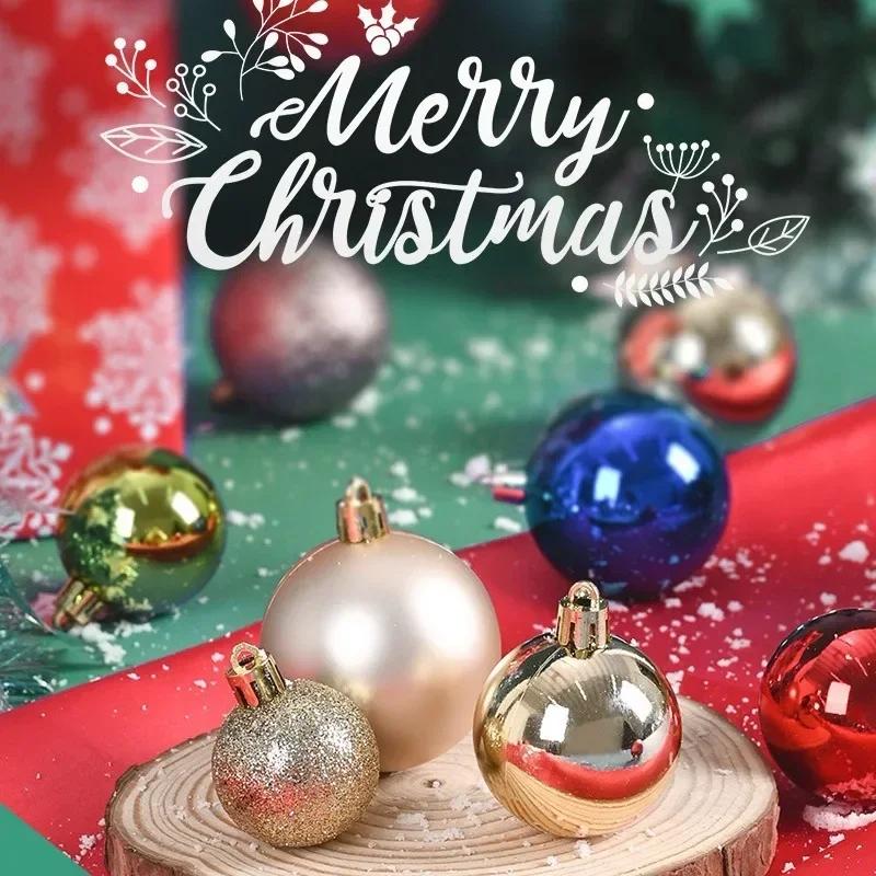 24pcs Christmas Ball Ornaments Plastics Solid Color Suspended Bauble Christmas Tree Hanging Balls Party Wedding Accessories