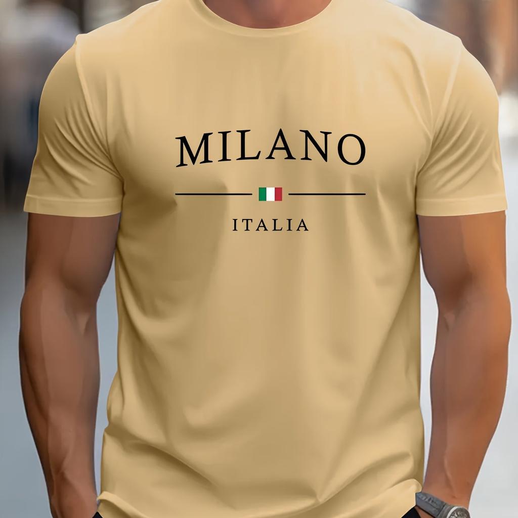 Men's Summer 100% Cotton Fashion MILANO Letter Printed Loose Large Casual Comfortable Round Neck Short Sleeve T-shirt Top