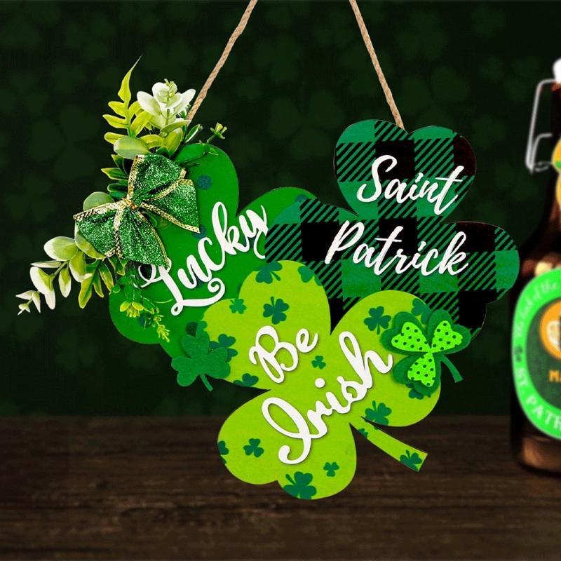 SaintPatricks Festival Pendant Shamrock Door Sign Hanging Signs Front Door Porch Board House Decoration Holiday Supply