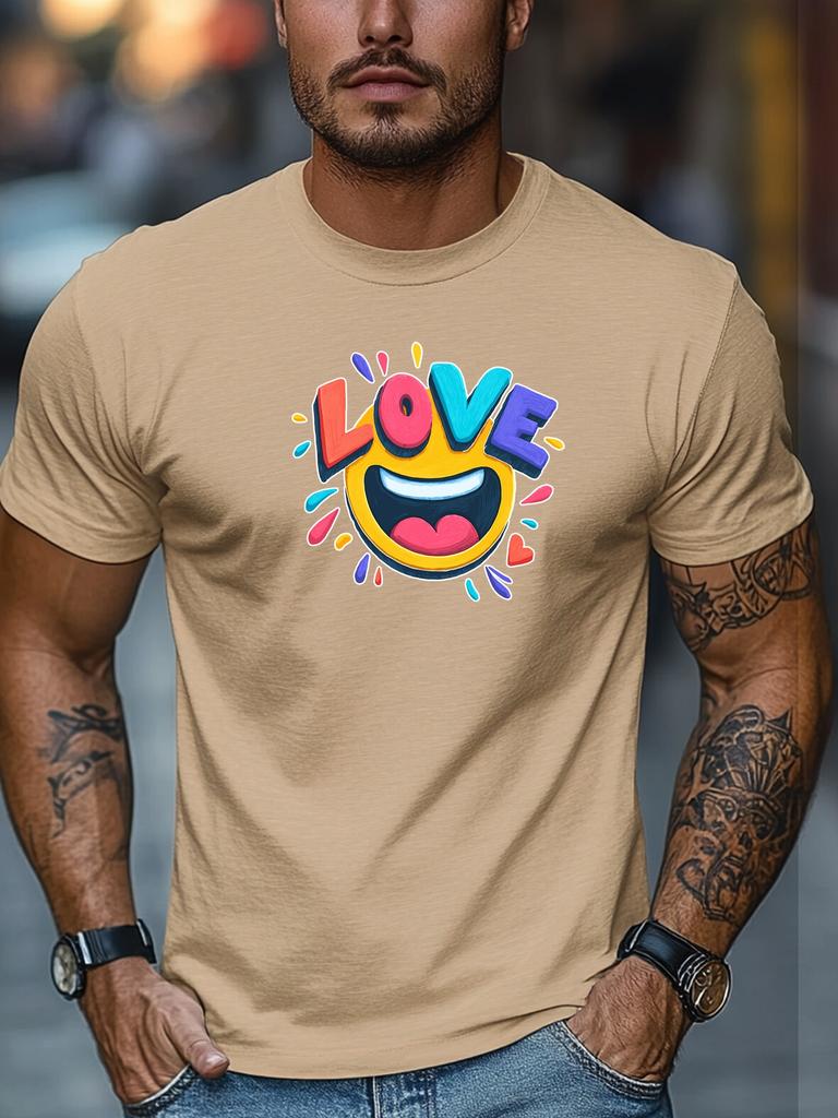 Mens Summer Love TShirt Love Emoji Colorful Print Short Sleeve Round Neck Breathable Oversized Sweet Daily Wear