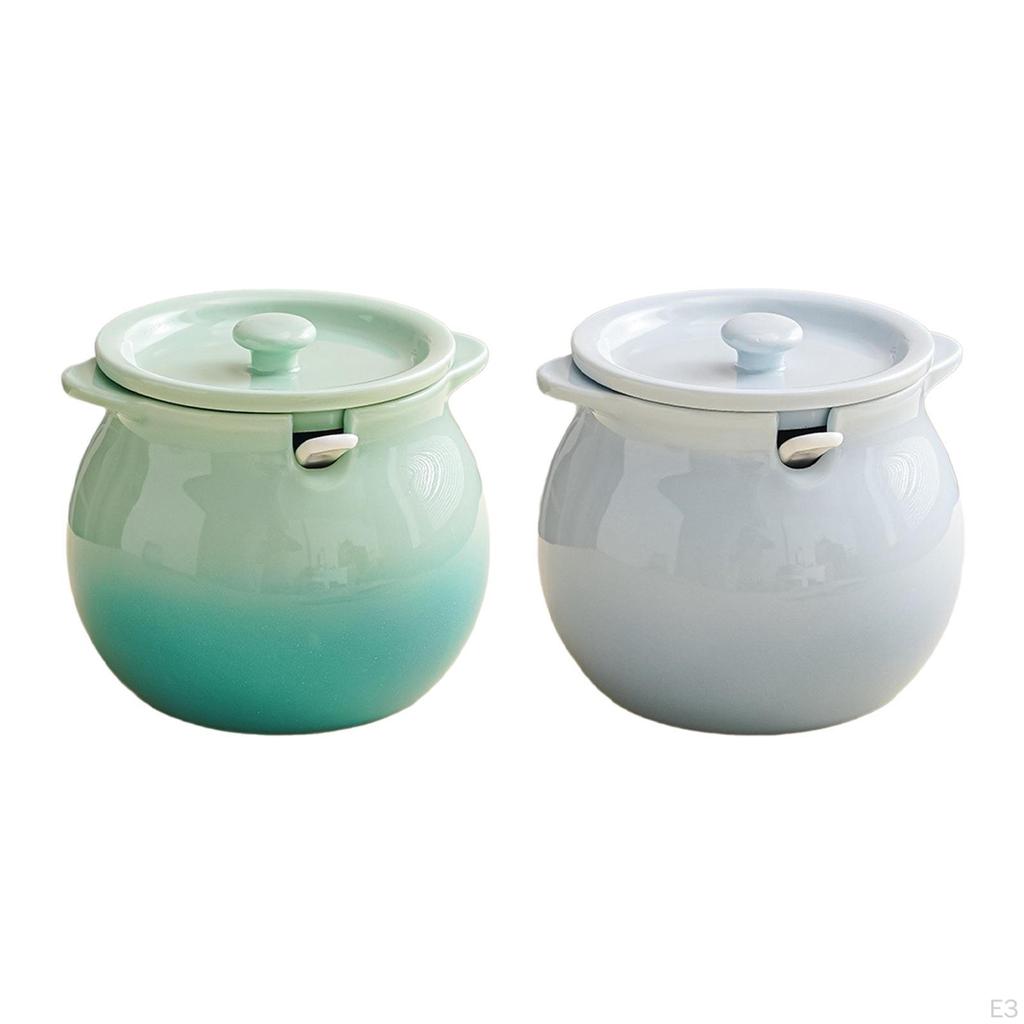 Kitchen Container Ceramic Canister Double Ear Lard Jar Seasoning for Frying Oil Home
