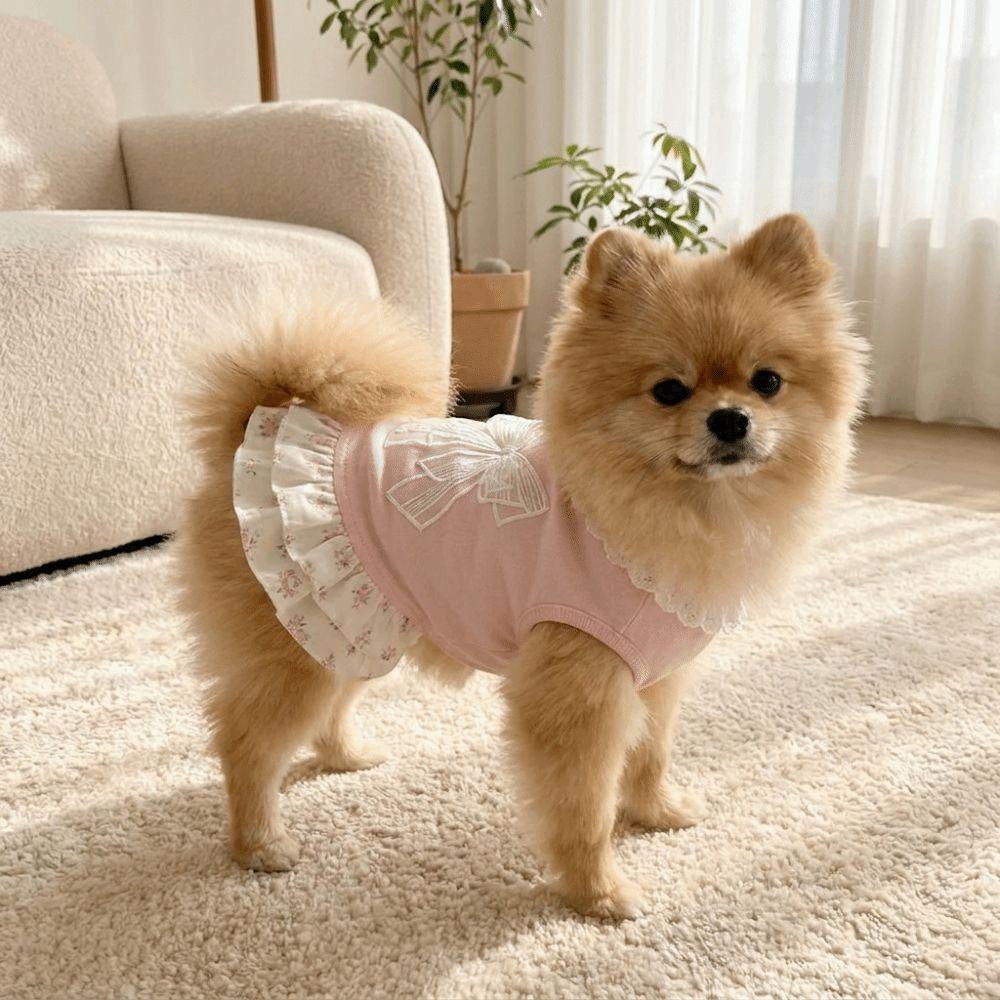 Breathable Puppy Lace Skirt Lotus Leaf Edge Dog Cooling Vest Princess Style Bow Dog Skirt Party