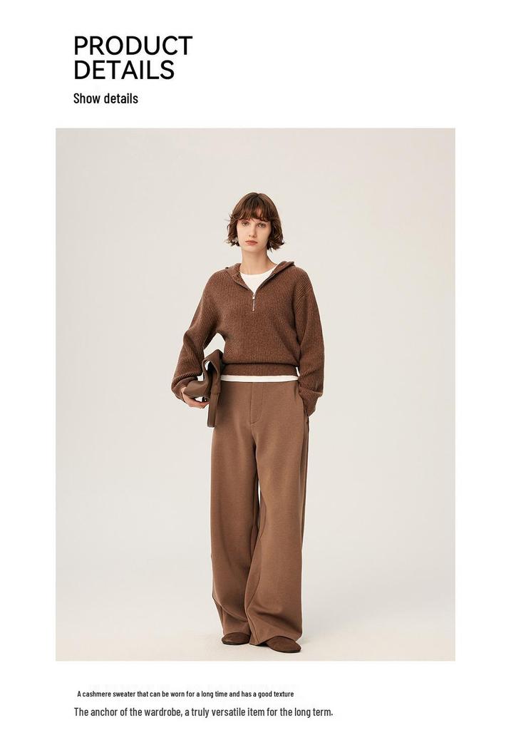 Damen Pullover mit halbem Reißverschluss aus geripptem Kaschmir - Herbst/Winter Lockere Passform mit lässigem Revers