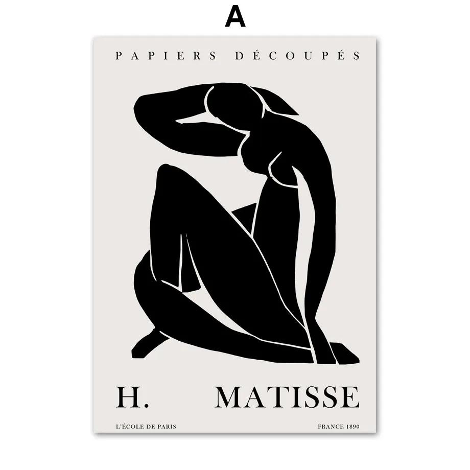 Abstraktes Schwarzes Matisse Blatt Boho Linien Retro Wandkunst Leinwandgemälde Poster und Drucke Wandbilder für Wohnzimmerdekor