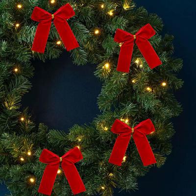 12pcs Festive Velvet Butterfly Knot Decorative Wreath Christmas Tree Ornament Gift Box Vintage Velvet Ribbon Butterfly Knot