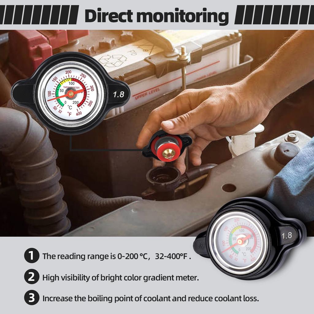 For Honda Yamaha Kawasaki Suzuki Polaris Ranger ATV Motorcycle High Pressure Radiator Cap 0.9~1.8 Bar With Temperature Gauge