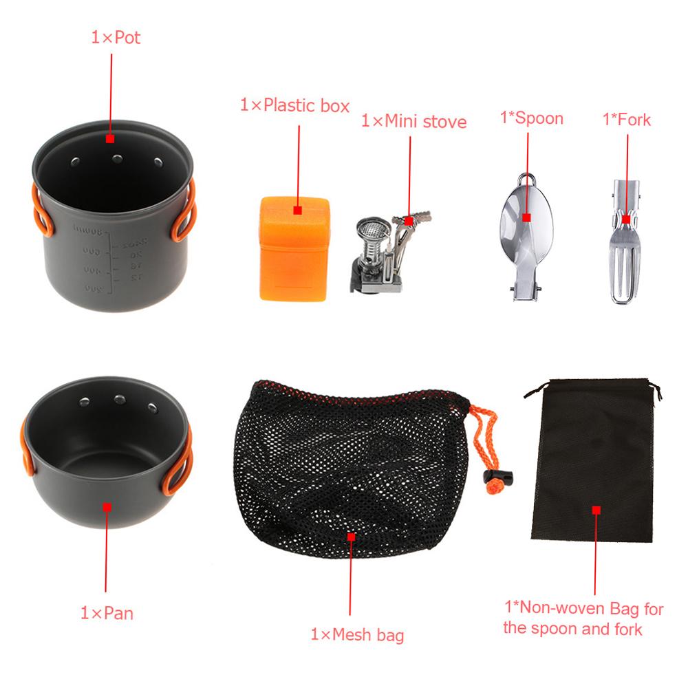 Outdoor Camping Hiking Cookware with Mini Camping Piezoelectric Ignition Stove Backpacking Cooking