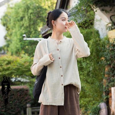 "2025 Spring/Summer Women's Cotton-Linen Bamboo Soft Double-Layer Stylish Shirt Blouse"
