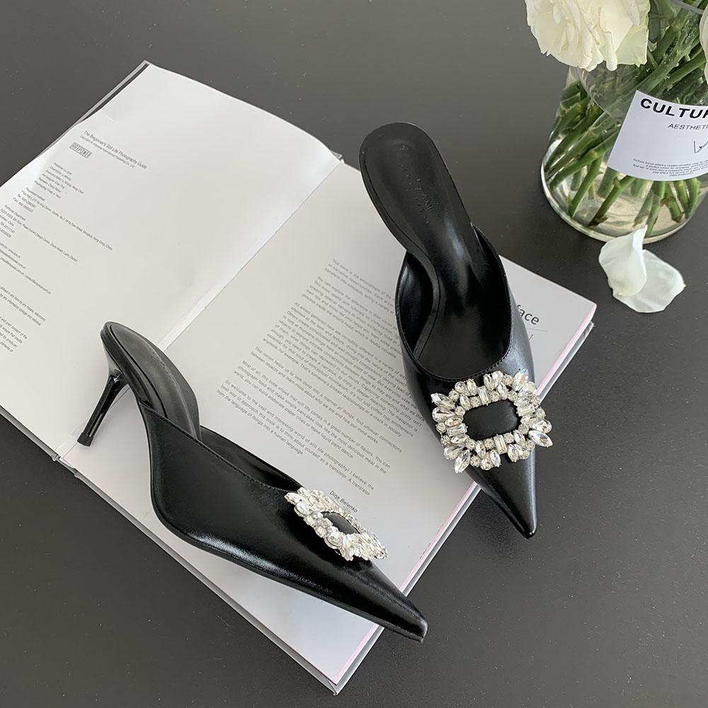 fashion Gold White Black Silver Summer Outside Dress Shoes Thin High Heels Rhinestone Crystal Buckle Sexy Pumps Shoes Woman Size 35-39