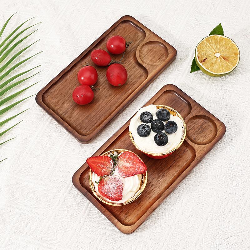 Wooden Tea Coffee Tray Fruit Dessert Candy Dish Wooden Decorative Bread Snack Cake Food Dish Tray Tableware