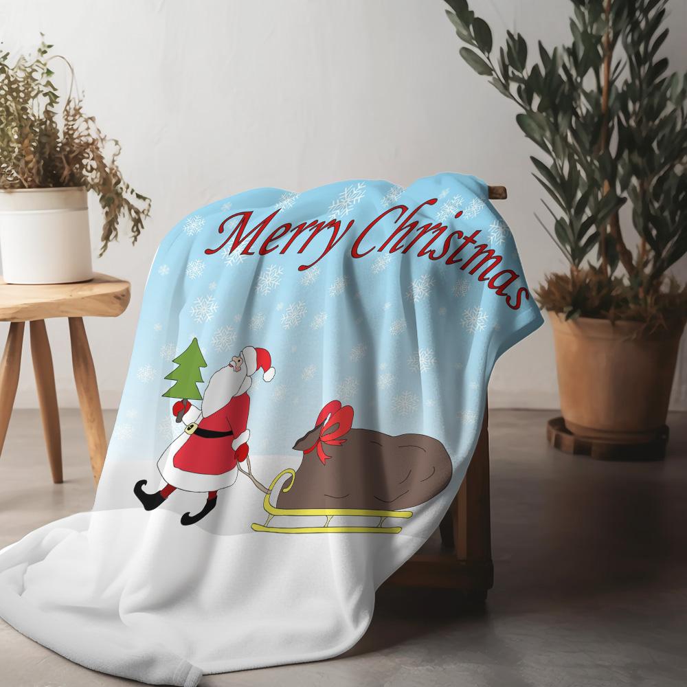 

Cozy Christmas Blanket Santa Claus Reindeer Throw Festive Holiday Flannel Soft Warm Gift Home Decor Farmhouse Winter Season Beds 75x90cm