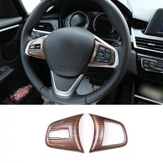 For BMW 2 Series Touring 2015- Wood Grain Steering Wheel Switch Cover Trim