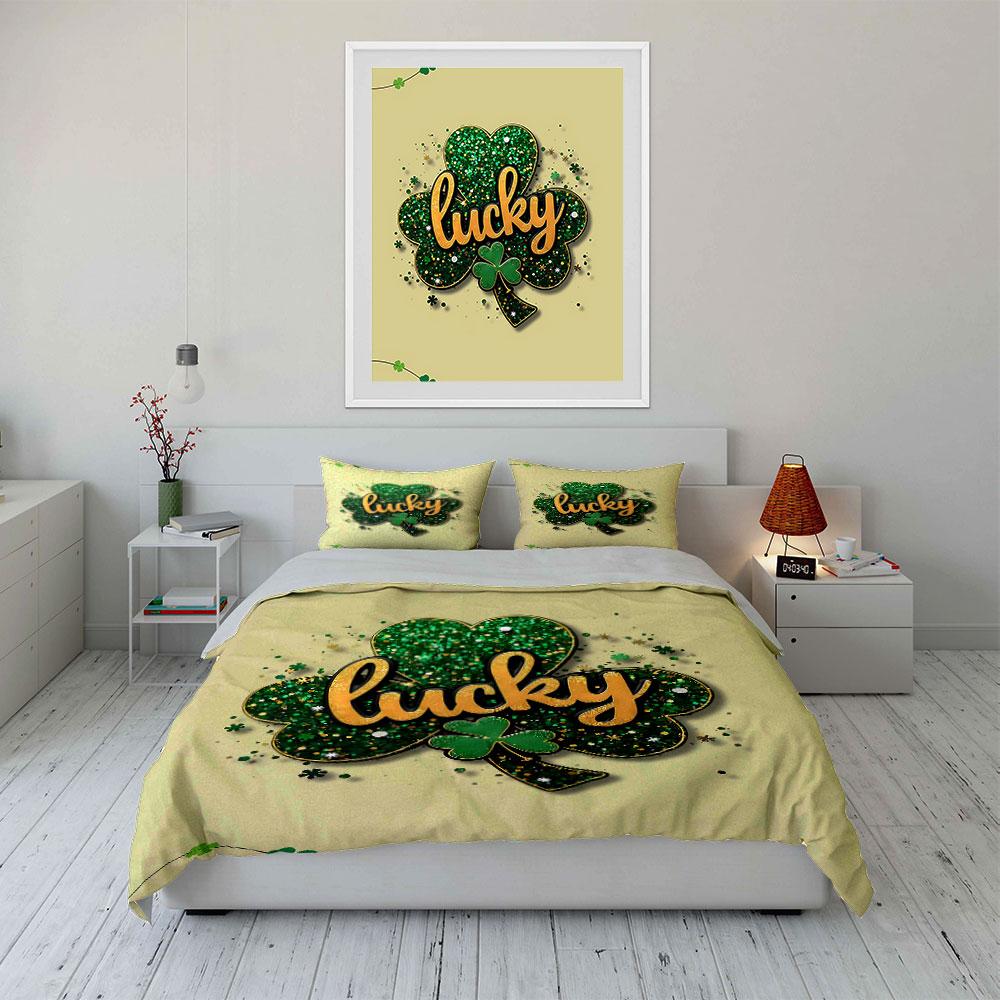 Lucky Clover Glitter Design Bedding Duvet Cover Set Duvet Cover Pillowcases (1 * Duvet Cover 2 * Pillowcases, Without Duvet Insert)