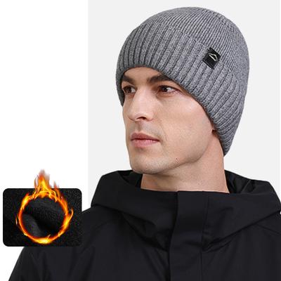 Knitted Hat Men's Autumn Winter Velvet Thick Ear Protection Warm Hat High Elastic Solid Color Wool Hat