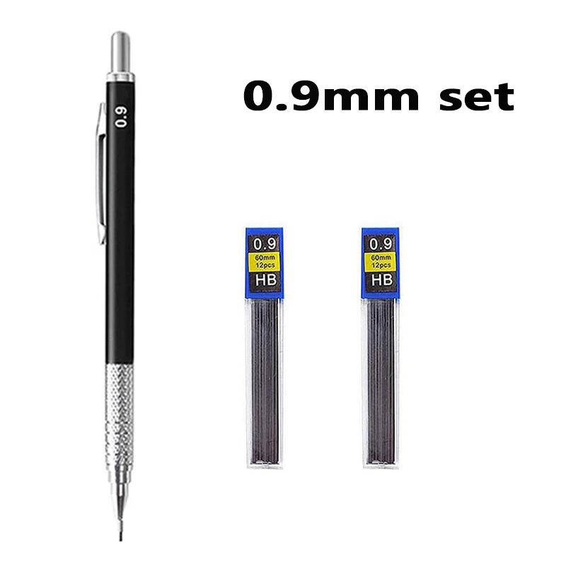 Xiaomi Black Metal Mechanical Pencil with Lead Smooth Writing Sizes 0.3 0.5 0.7 0.9 1.3 2.0mm For Sketching Painting