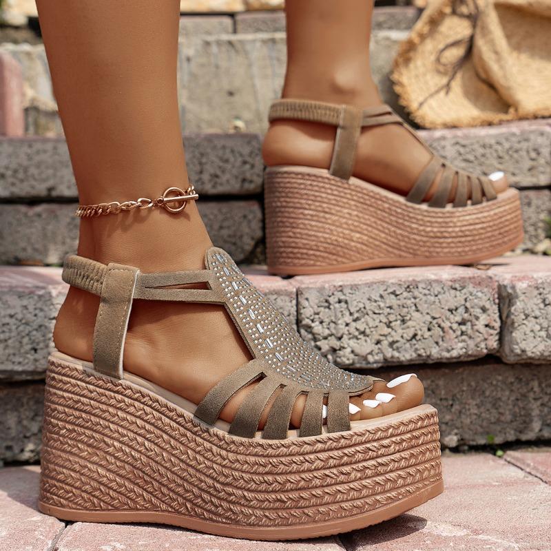 Women'S Slip-On Platform Sandals with Thick Cushioned Sole - Open-Toe High Heel Shoes, Breathable Synthetic Cover & Non-Slip Rubber Outsole for Casual