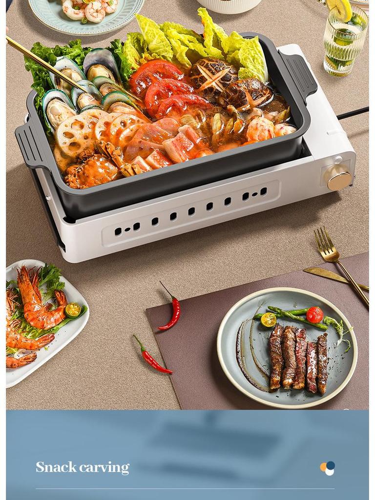 3-in-1 Smokeless Electric Grill: Multifunctional BBQ, Hot Pot, and Roasting Pan for Indoor Cooking