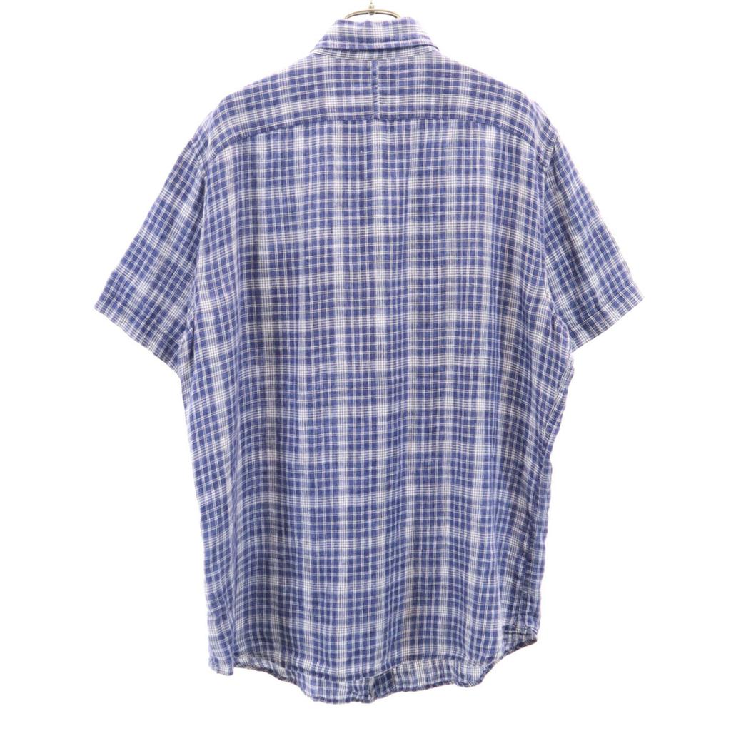 Banana Republic linen Check Pattern Short sleeve Button down shirt M blue Men's Used