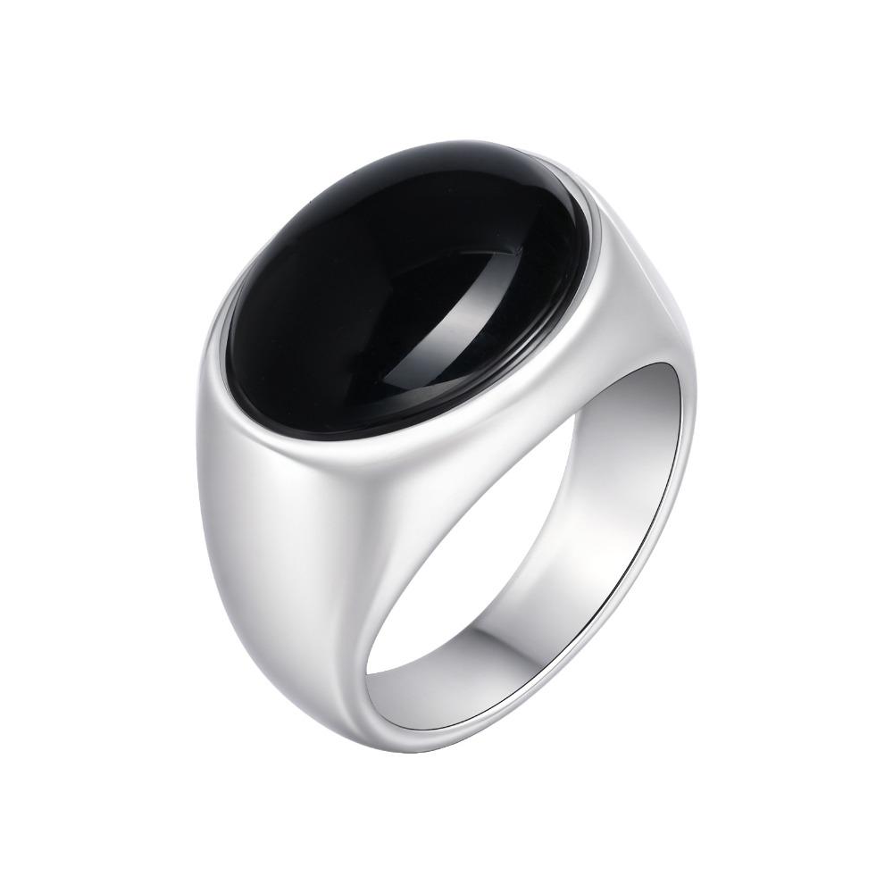 Vintage Glaze Ring Stainless Steel Oval Finger Ring Gothic Punk Rock Stone Eye Ring  Party Favors